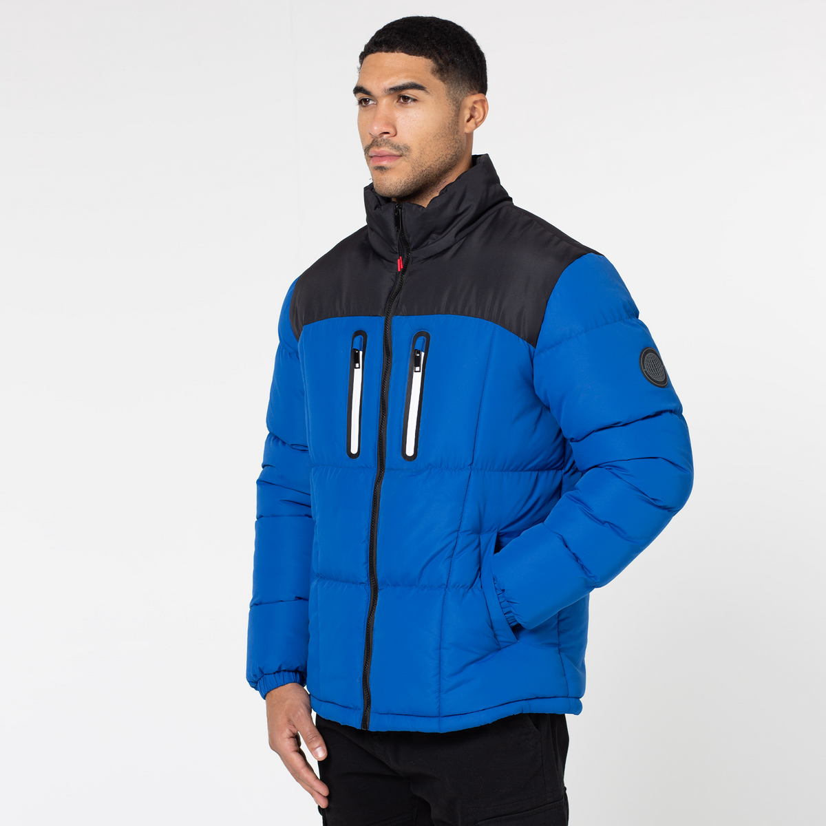 Contrast Zipped Funnel Neck Puffer Jacket | Cobalt Blue – Closure London