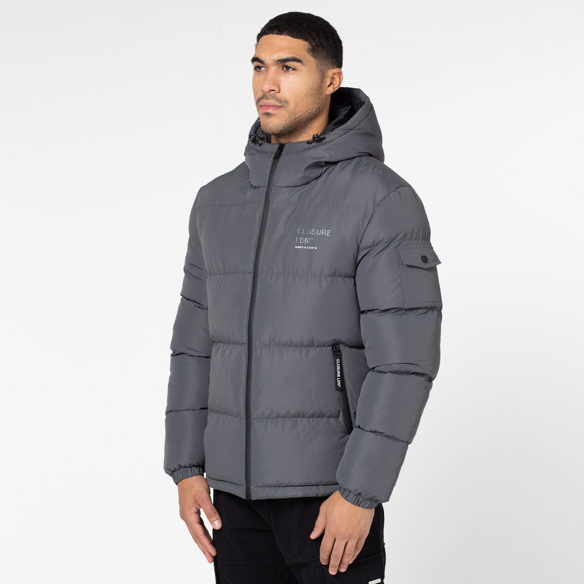 Branded LDN Pocket Puffer Jacket | Charcoal – Closure London