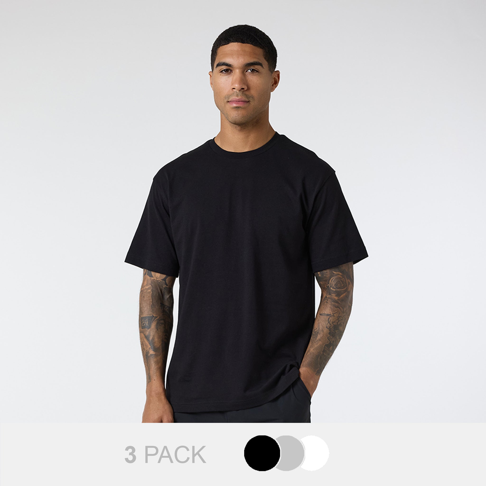 3-Pack Relaxed Fit T-Shirts | Black/Light Grey Marl/White
