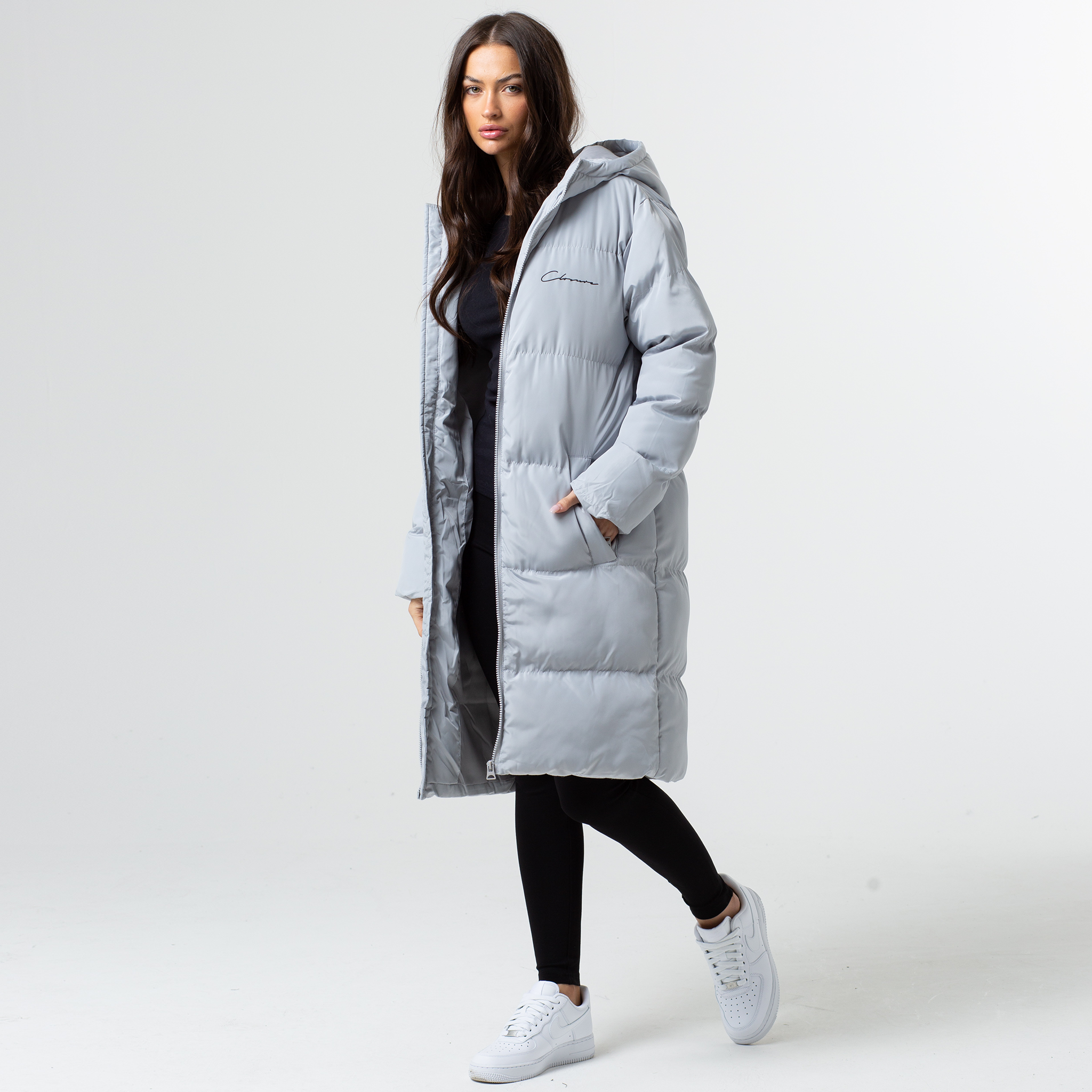 Grey longline outlet padded coat